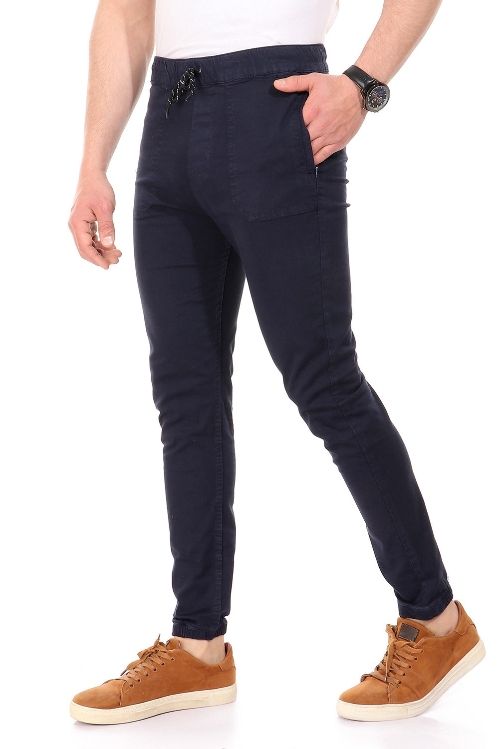 jebarden -Side Zipped Pockets Navy Blue Pants