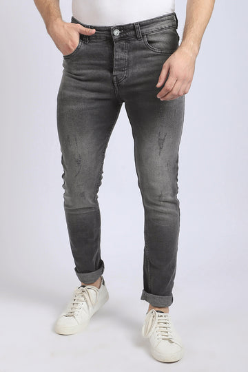 Scratched Slim Fit Dark Grey Jeans