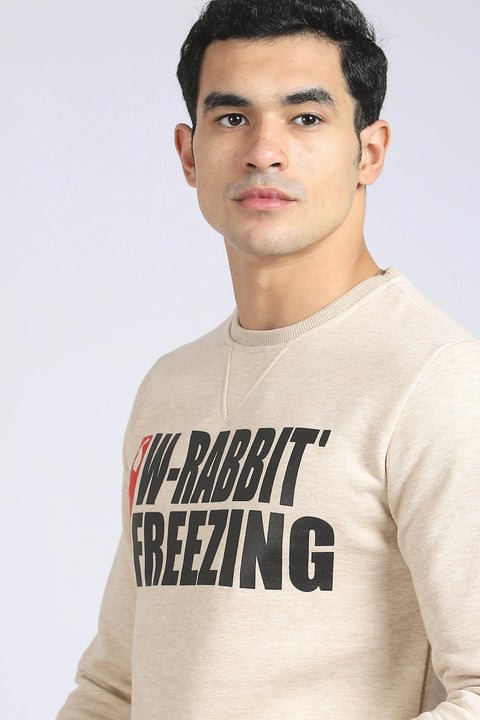 Printed "W-Rabbit Freezing" Inner Fleece Sweatshirt - Heather Beige