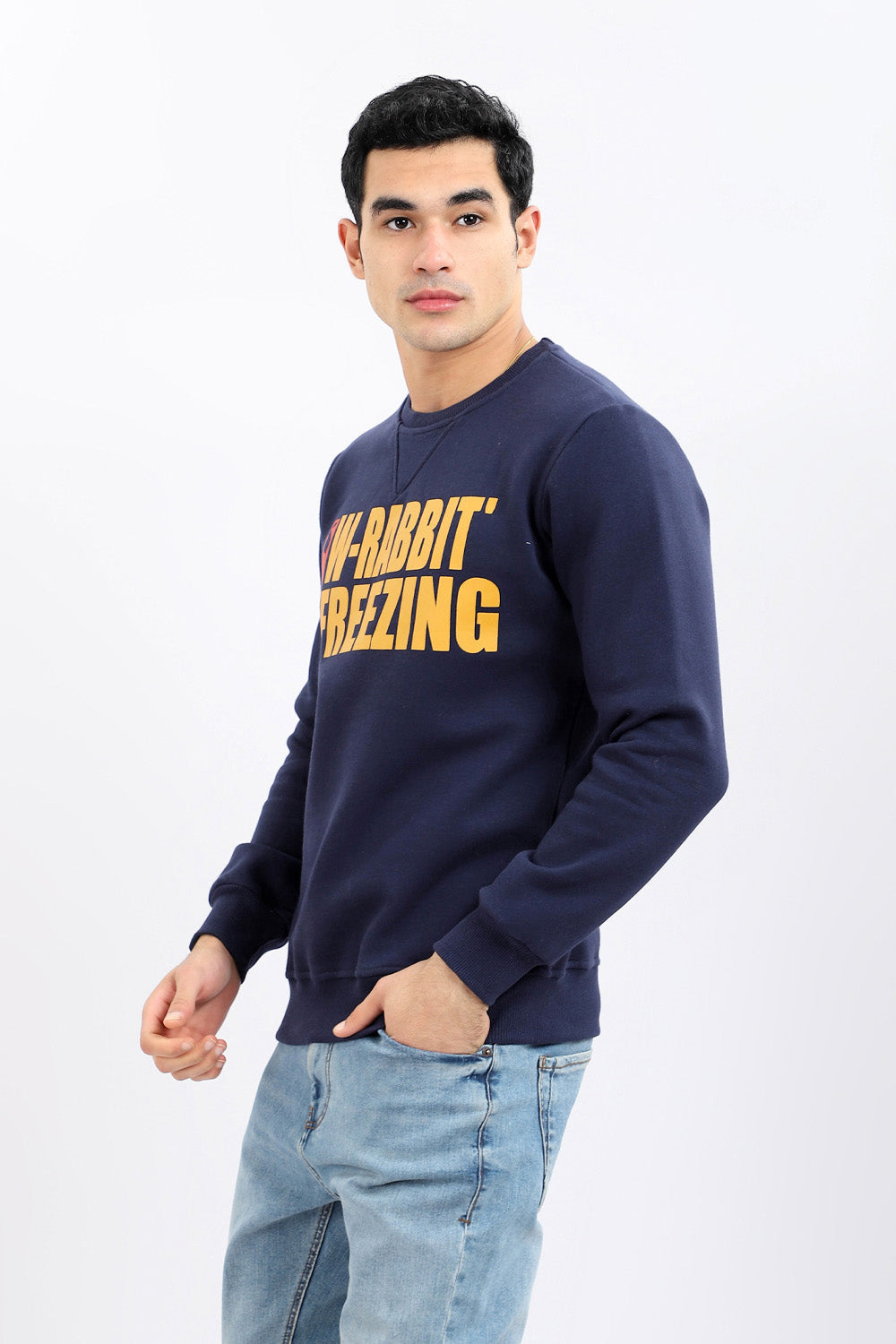 Printed "W-Rabbit Freezing" Inner Fleece Sweatshirt