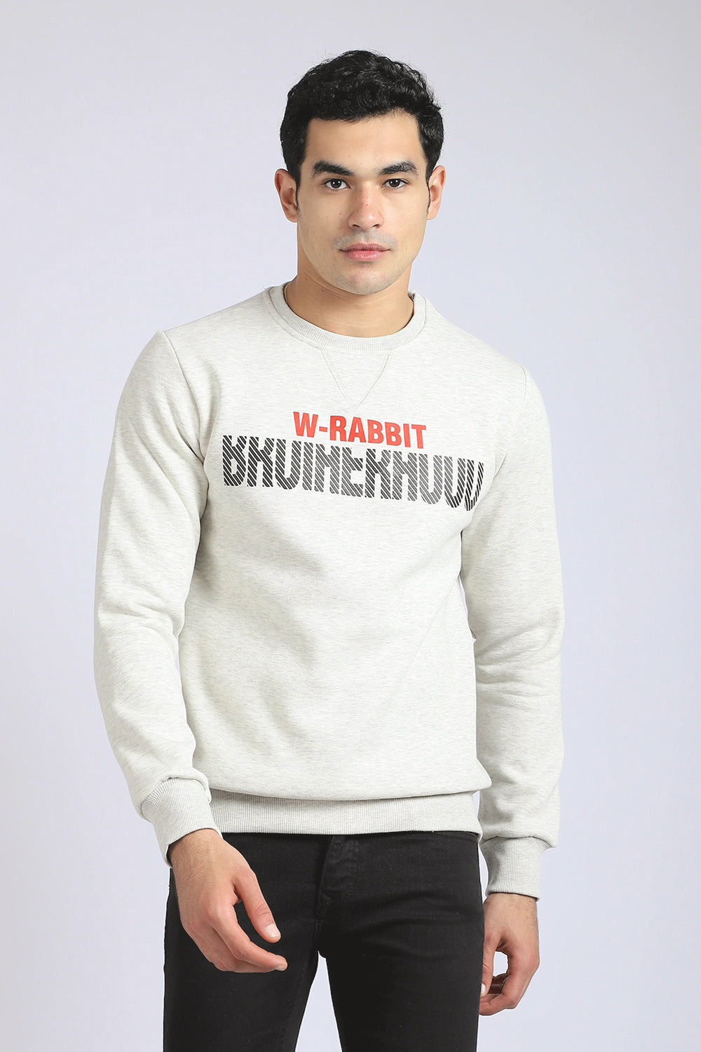 Printed Inner Fleece Round Sweatshirt - Heather Light Grey