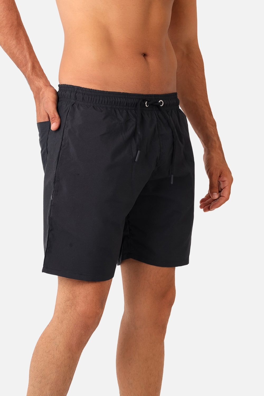 Side Pockets Plain Black Swim Shorts Black