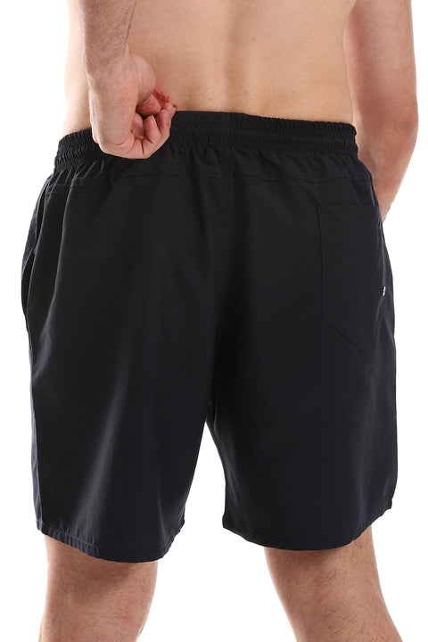Side Pockets Plain Black Swim Shorts Black