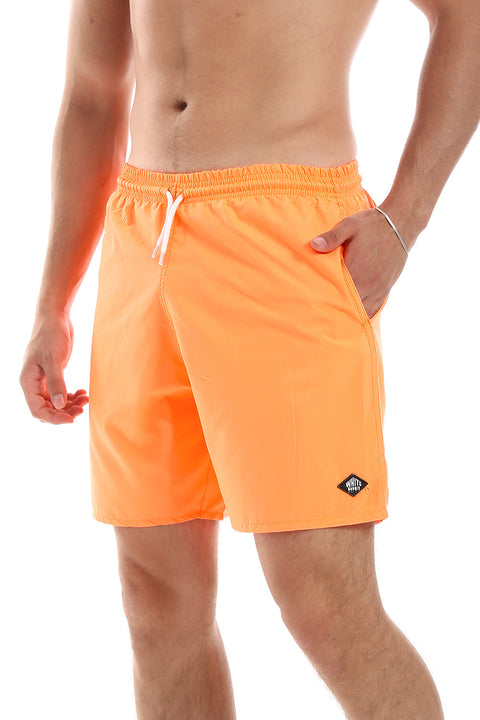 Side Pockets Plain Black Swim Shorts Orange