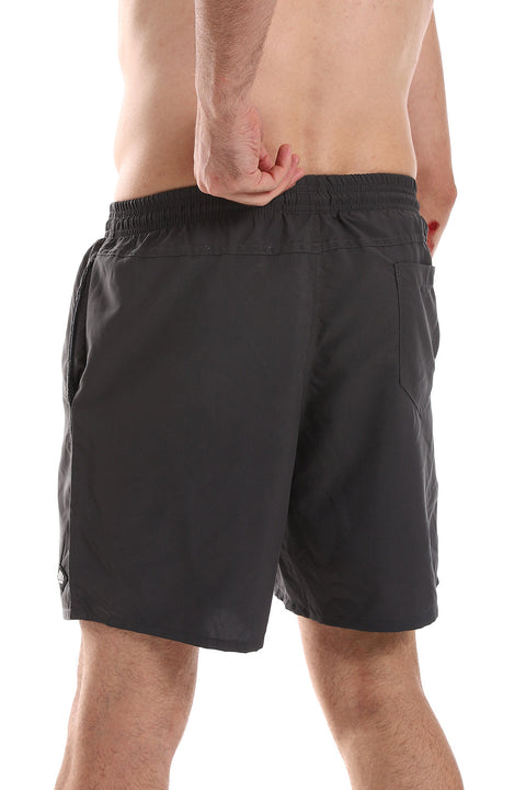 Side Pockets Plain Black Swim Shorts Grey