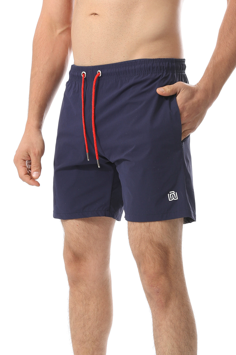 Side Pockets Plain Black Swim Shorts Navy