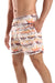 Side Pockets Self Patterned Board Shorts - Cream, Olive & Orange