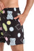 Side Pockets Crabs Patterned Board Shorts - Black, Lime & White