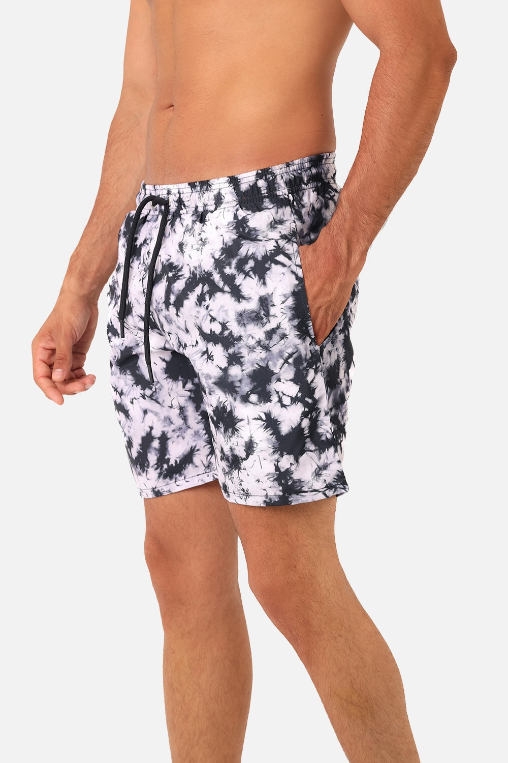 Side Pockets Crabs Patterned Board Shorts - Black & Grey