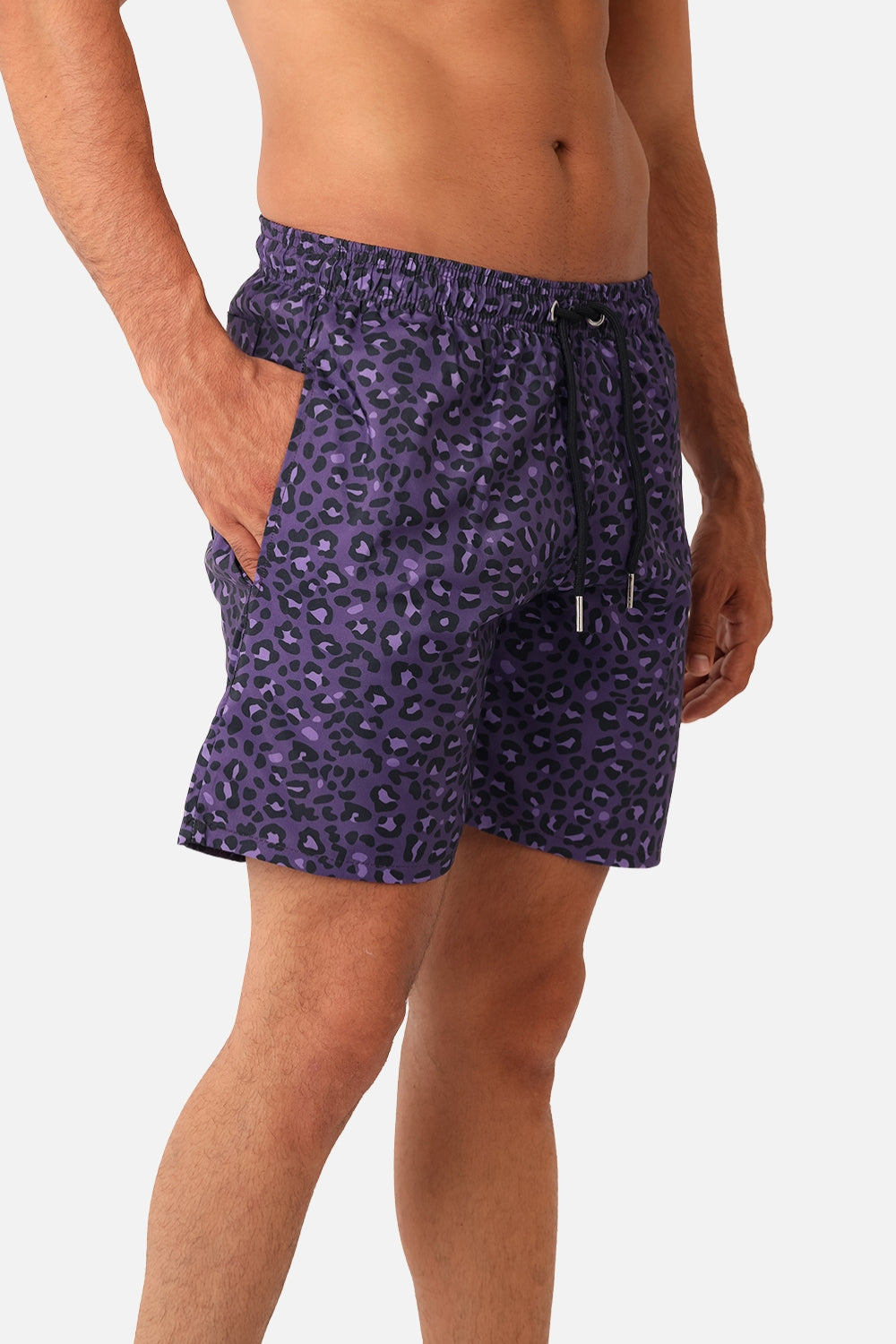 Side Pockets Crabs Patterned Board Shorts - Purple & Black