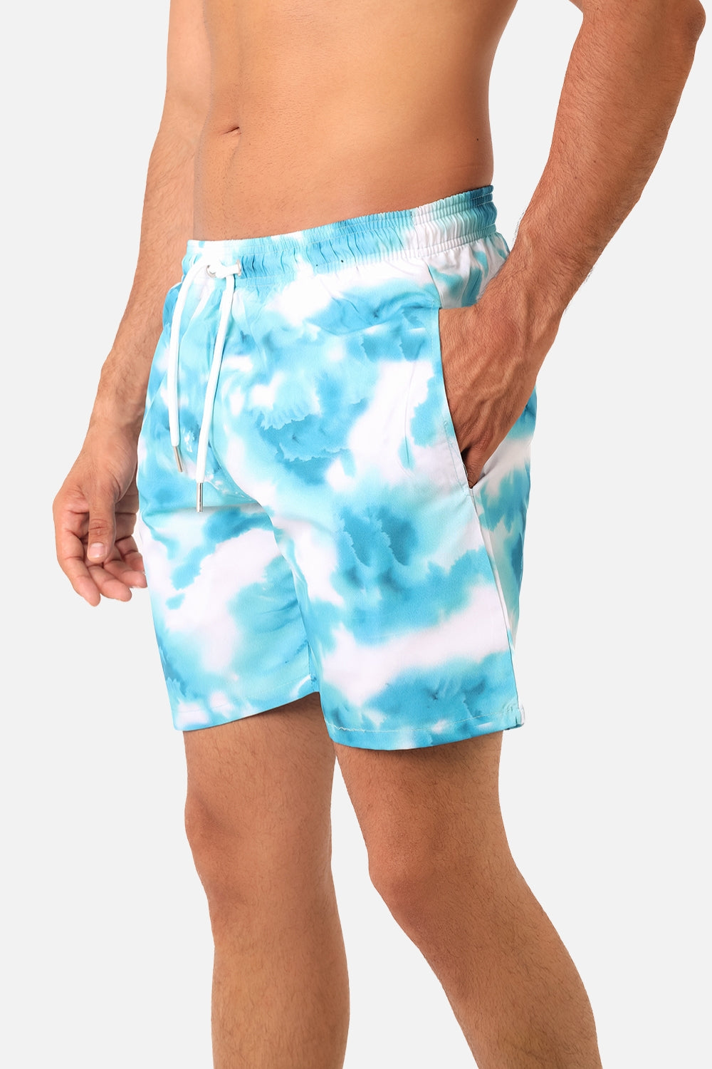 Side Pockets Crabs Patterned Board Shorts - White & Blue