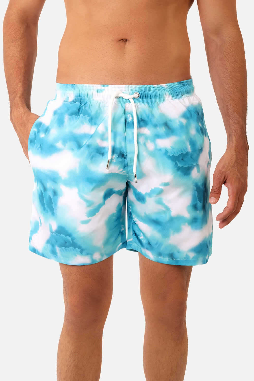 Side Pockets Crabs Patterned Board Shorts - White & Blue