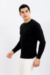 Knitted Pullover With Ribbed Hem – Black-olive-