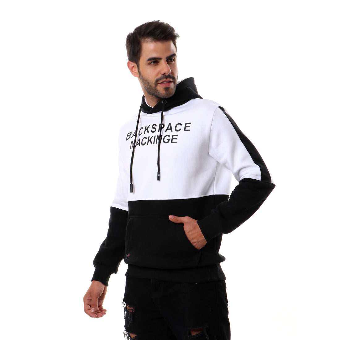 Tri-Tone Hoodie With Front Zipper Pocket