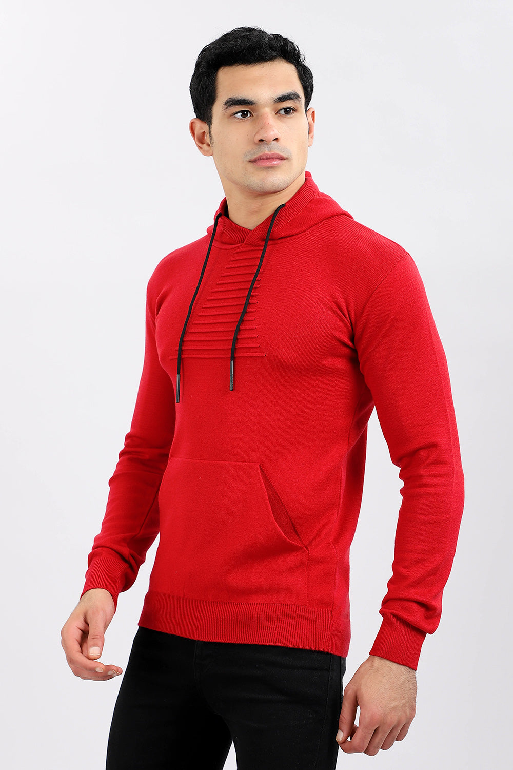 Knitted Pullover With Ribbed Hem – Black-red-