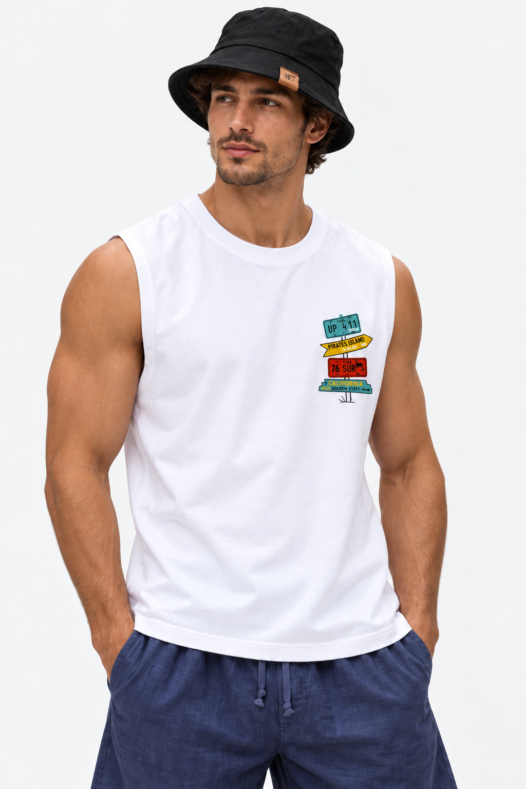 Printed Cut T-Shirt  – White
