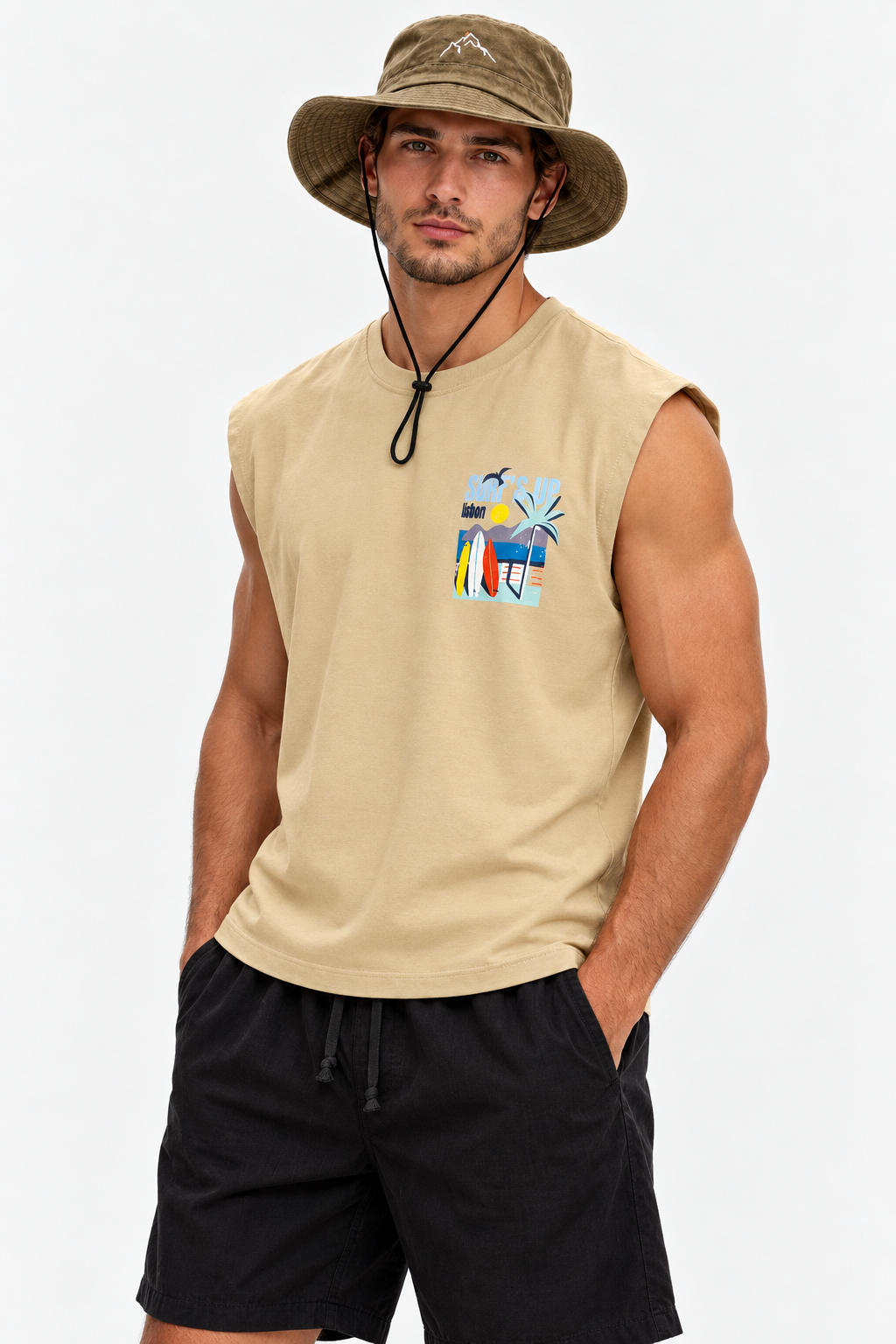 Printed Cut T-Shirt  – Beige