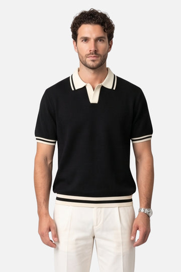 The Onyx Riviera Johnny Collar Polo – Black & Cream