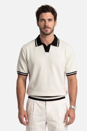 The Ivory Riviera Johnny Collar Polo – Cream & Onyx