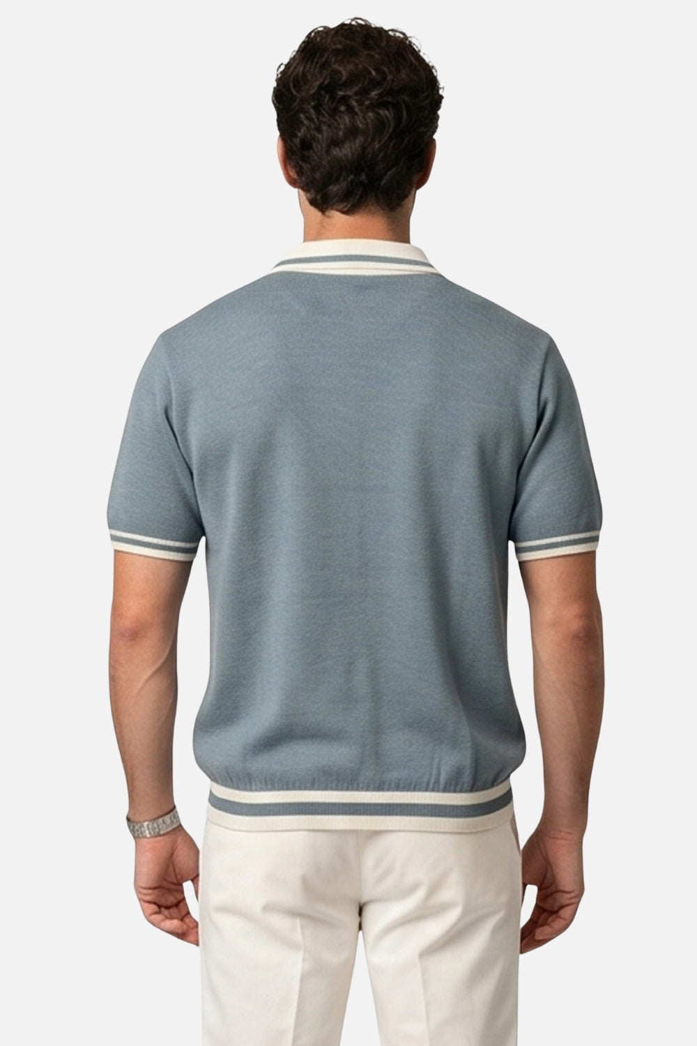 The Riviera Johnny Collar Polo – Slate Blue & Cream