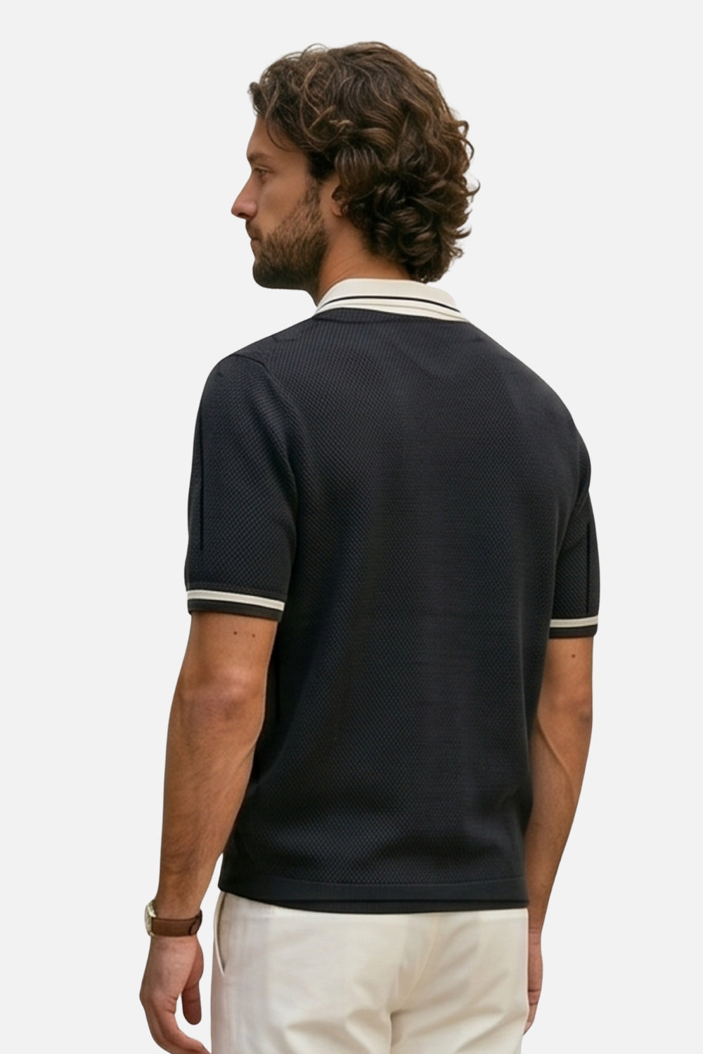 The Riviera Stripe-Trim Johnny Collar Polo