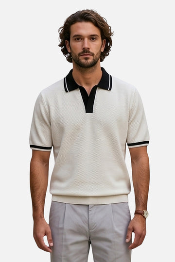 The Riviera Stripe-Trim Johnny Collar Polo