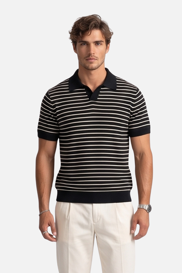 The Riviera Stripe Johnny Collar Polo