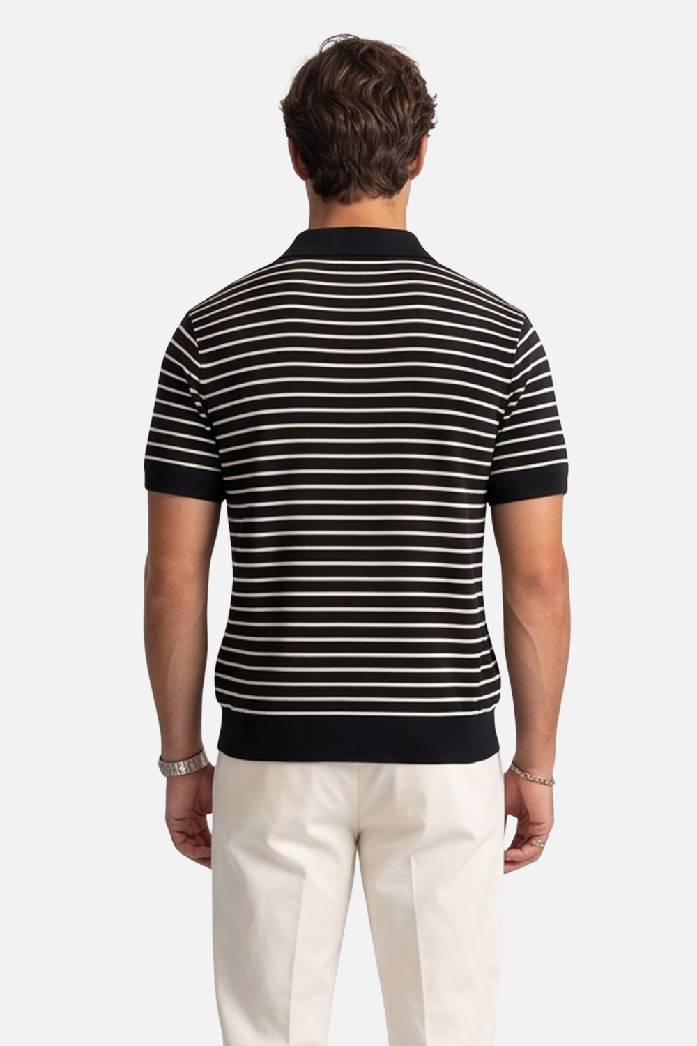 The Riviera Stripe Johnny Collar Polo