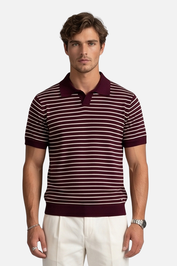The Riviera Stripe Johnny Collar Polo