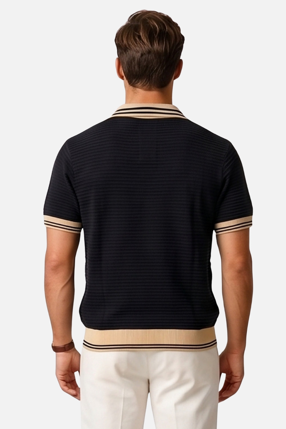 The Riviera Striped Johnny Collar Polo