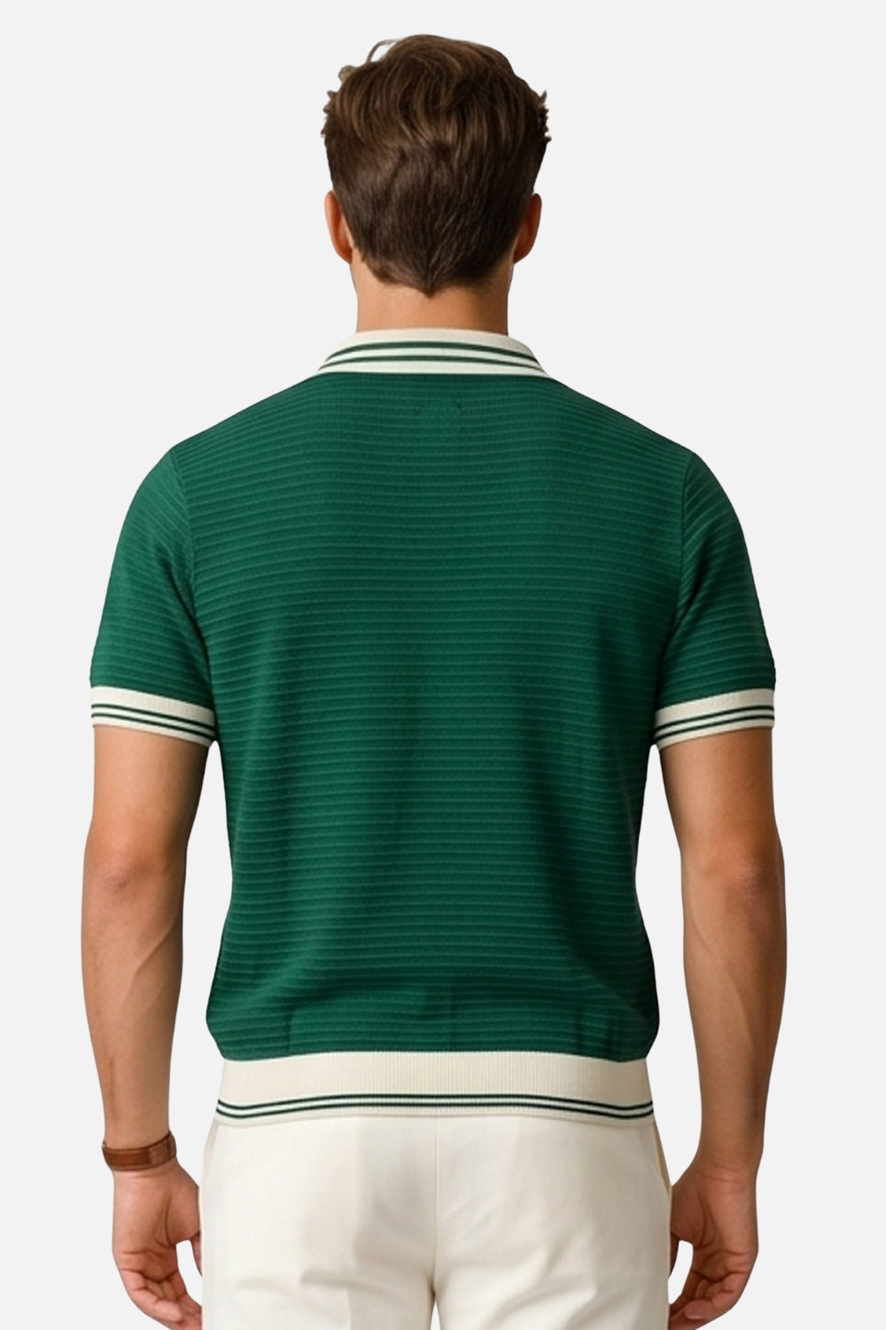 The Riviera Striped Johnny Collar Polo