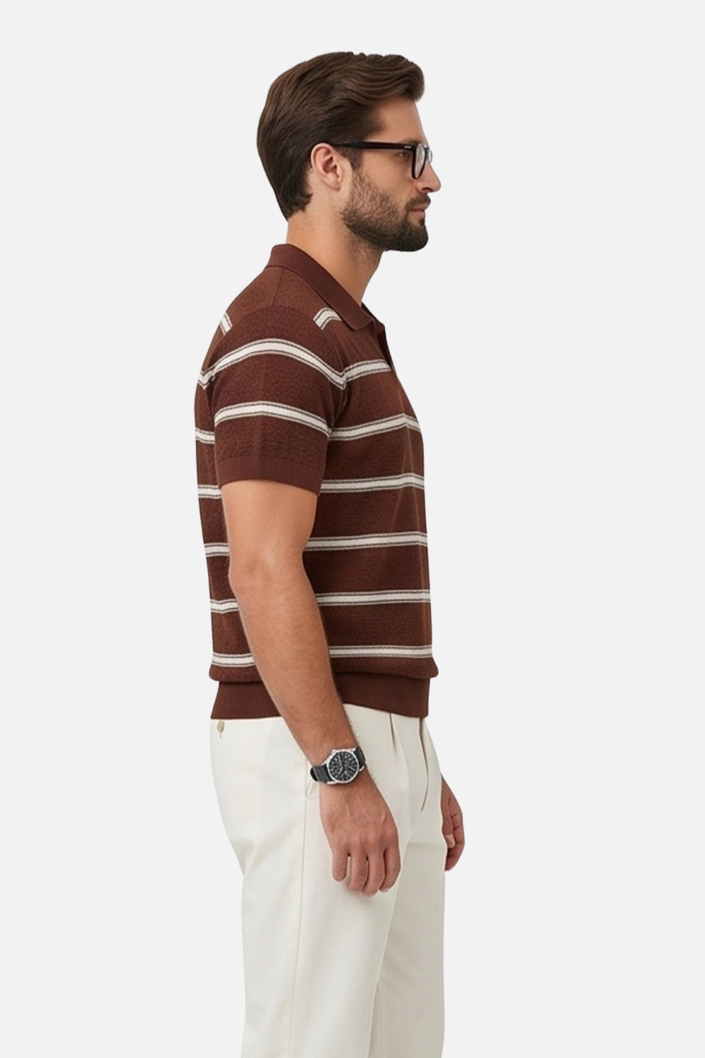 The Riviera Retro Striped Johnny Collar Polo