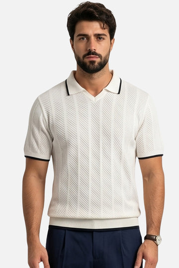 The Chevron Textured Johnny Collar Polo