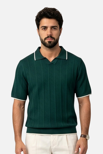 The Chevron Textured Johnny Collar Polo