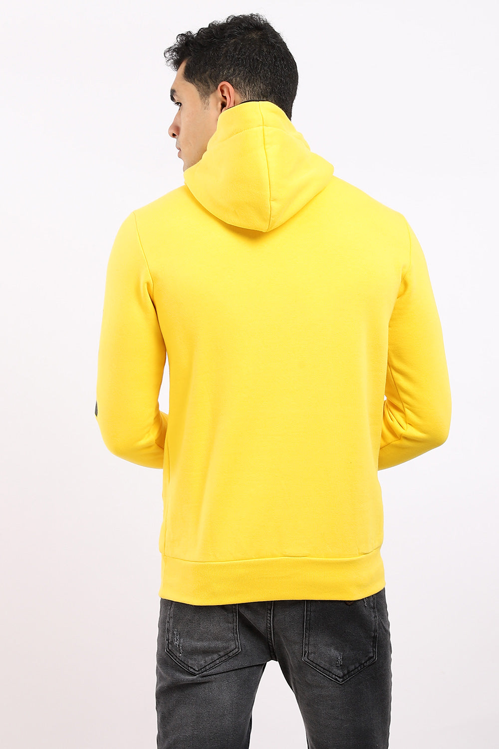 Printed Hoodie With Kangroo Pocket - Black & Yellow