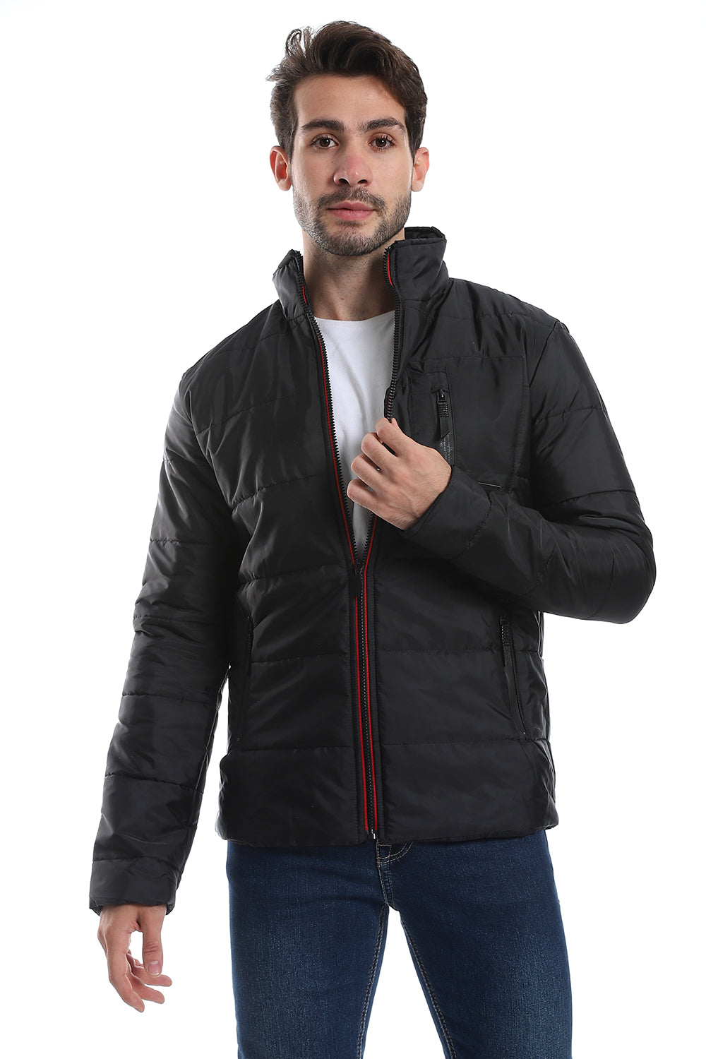 Side Pockets Zip Through Neck Waterproof Jacket - Black