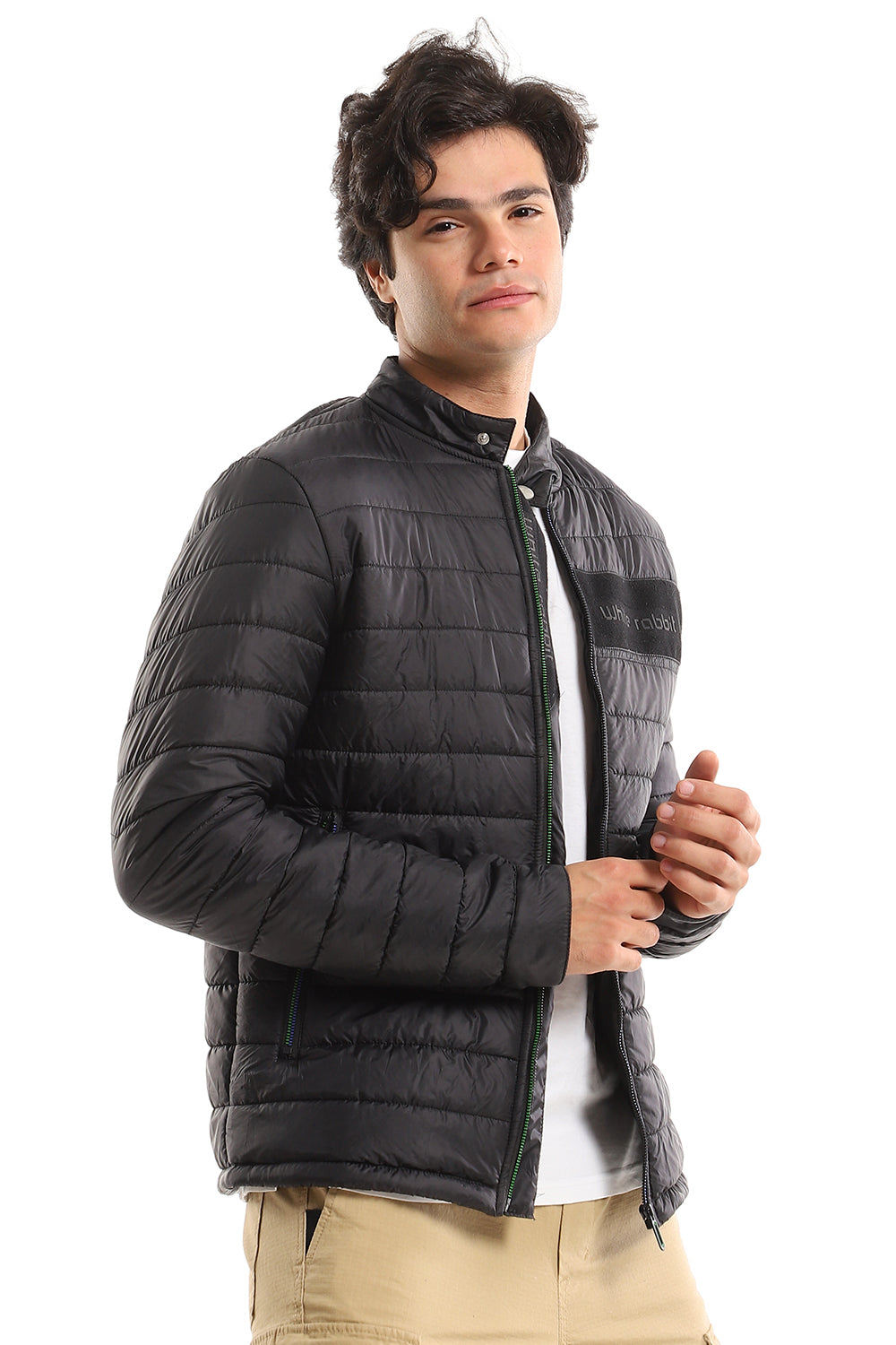 Quilted Band Neck Waterproof Jacket - Dark Grey