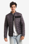 Quilted Band Neck Waterproof Jacket - Dark Grey