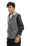 Sherpa Collar, Leather Sleeves Black & Heather Men Jacket