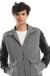 Sherpa Collar, Leather Sleeves Black & Heather Men Jacket