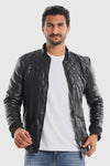 Diamond Patterned Elastic Cuffs Leather Jacket