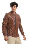 Diamond Patterned Elastic Cuffs Leather Jacket