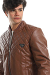 Diamond Patterned Elastic Cuffs Leather Jacket