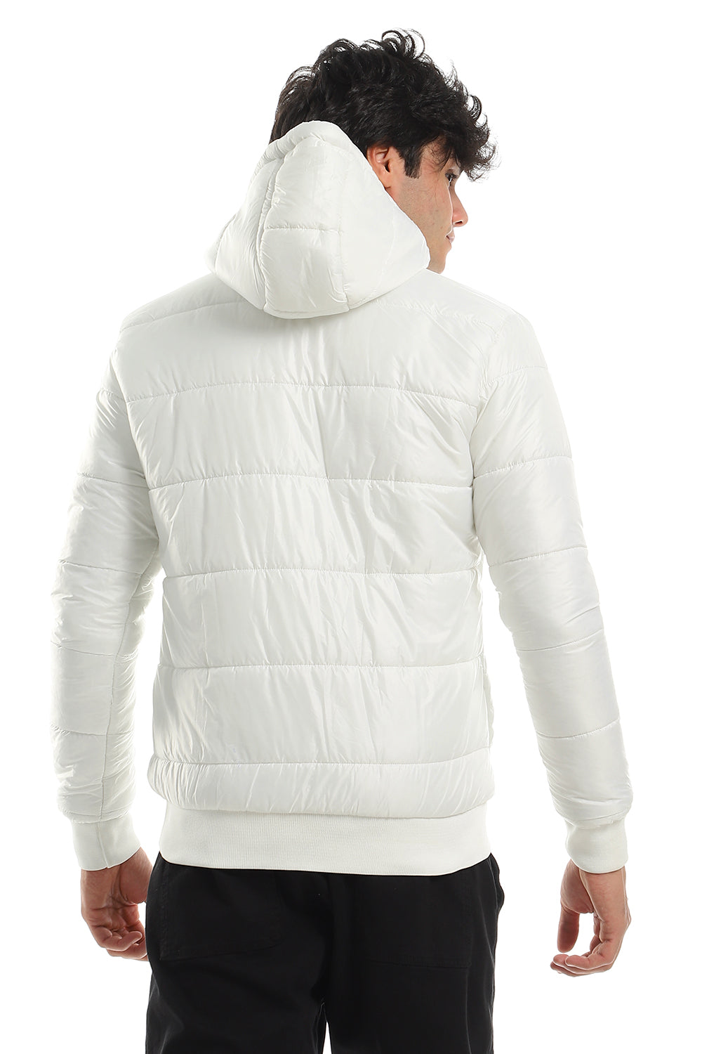 Ribbed Cuffs & Hem Quilted Hooded Bomber Jacket-White
