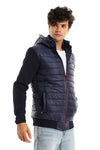 Chest Logo Zipper Closure Navy Hooded Men Jacket