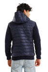 Chest Logo Zipper Closure Navy Hooded Men Jacket