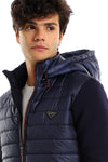 Chest Logo Zipper Closure Navy Hooded Men Jacket