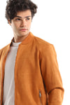 Casual Zipped Suede Jacket With Zipped Side Pockets