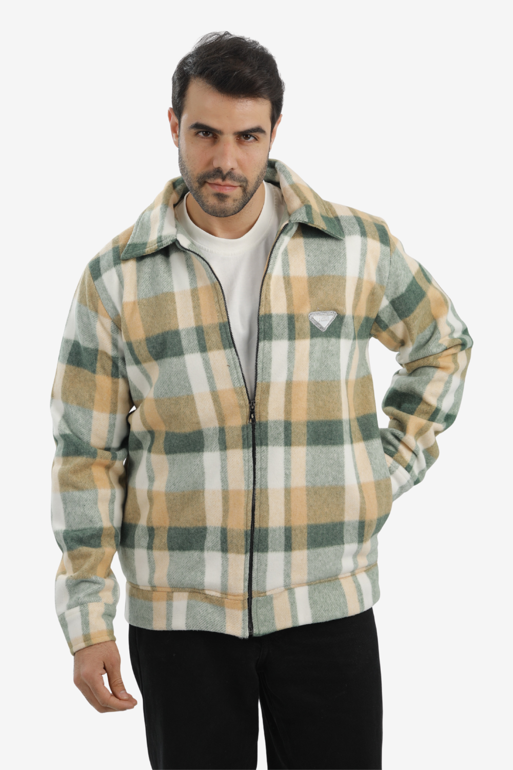 Men’s Plaid Wool Blend Zip Jacket