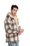 Padded Long Sleeves Zipper Hooded Jacket Beige